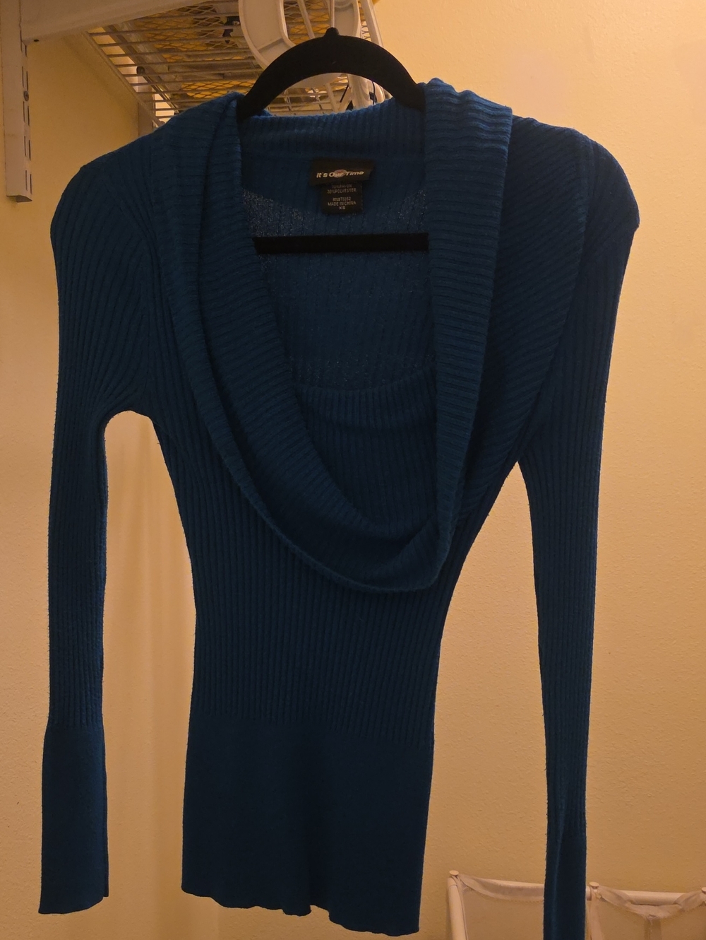 It's Our Time Teal Ribbed Cowl Neck Sweater